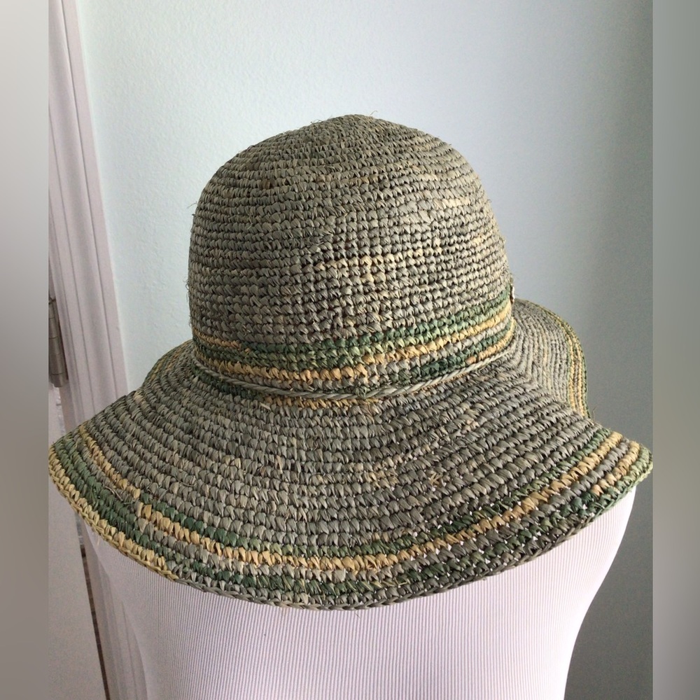 Straw Sun Hat with Green & Tan Accent